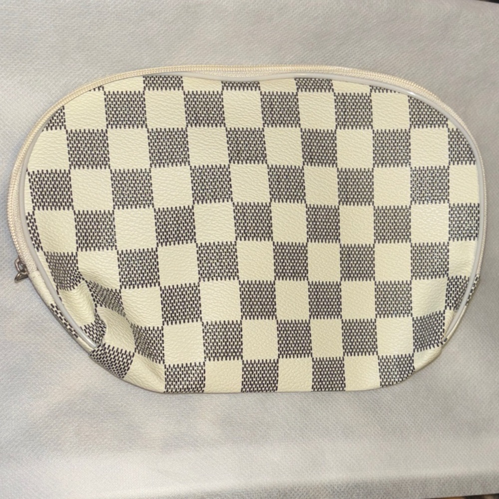 NEW Checkerboard Cosmetic Pouch in Ivory and Dark Gray